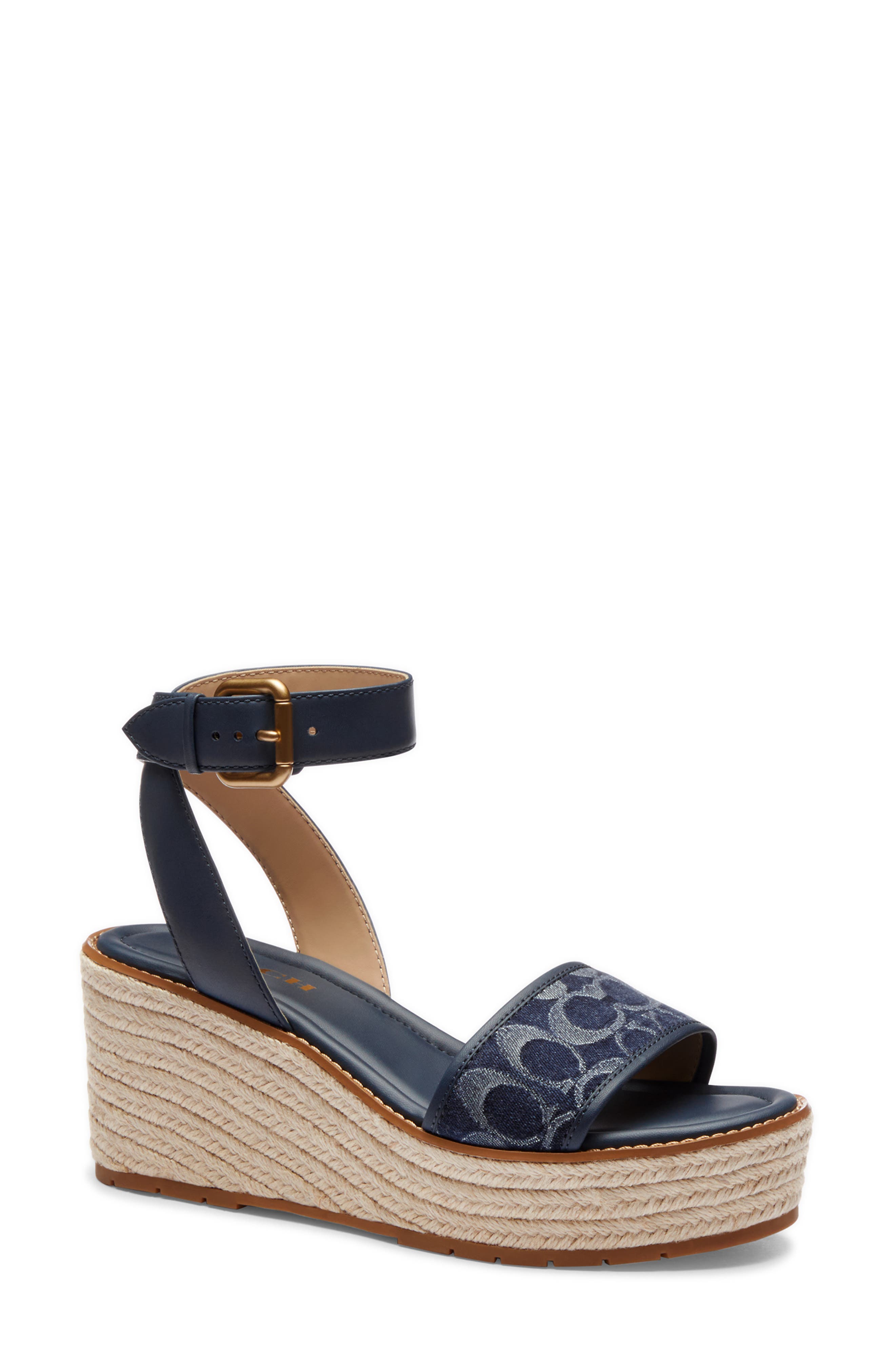 COACH Katherine Ankle Strap Espadrille Platform Wedge Sandal, Main, color, 