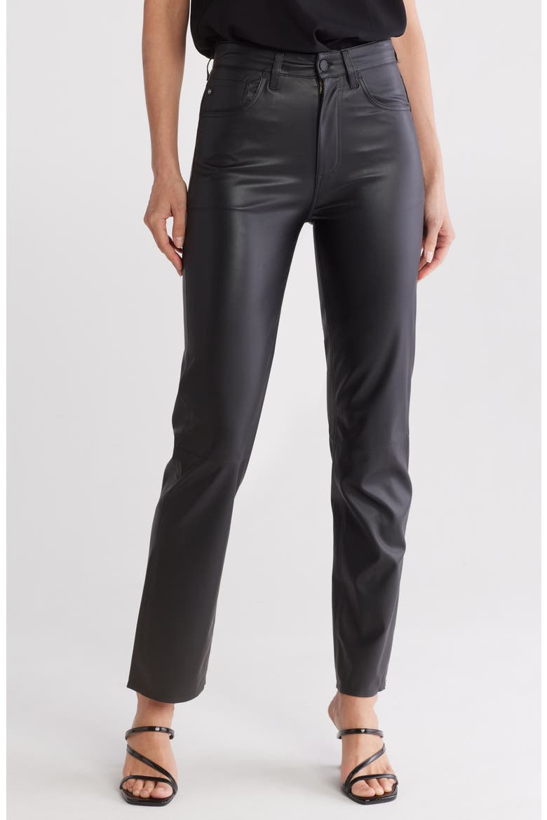 Alexxis High Waist Faux Leather Straight Leg Pants, Main, color, SUPER BLACK