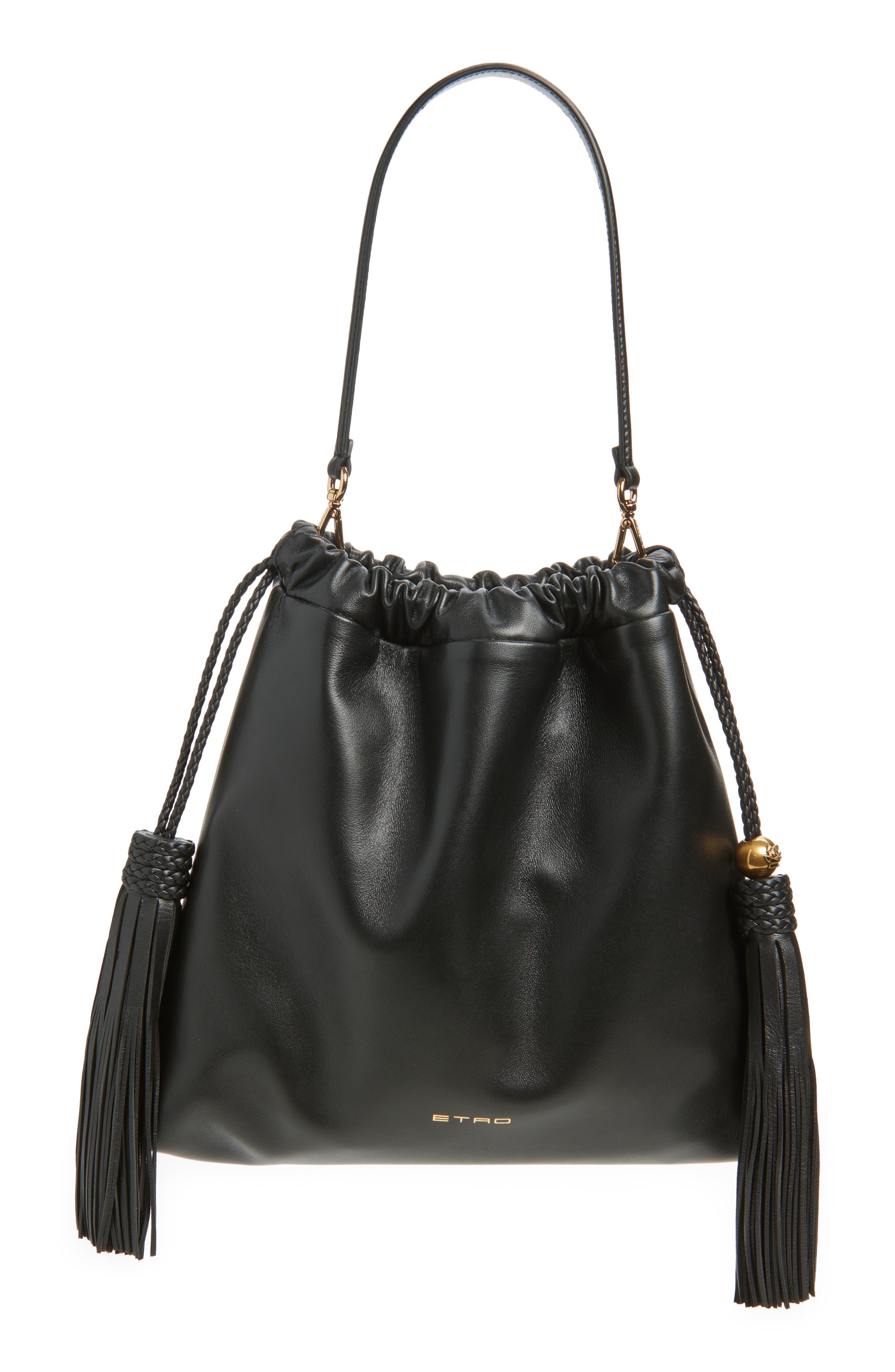 Etro Medium Kalispera Tassel Leather Shoulder Bag, Main, color, Black