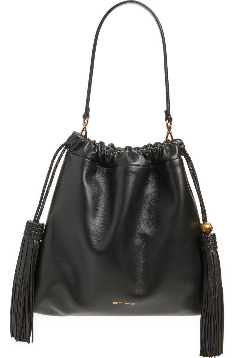 Etro Medium Kalispera Tassel Leather Shoulder Bag, Main, color, Black