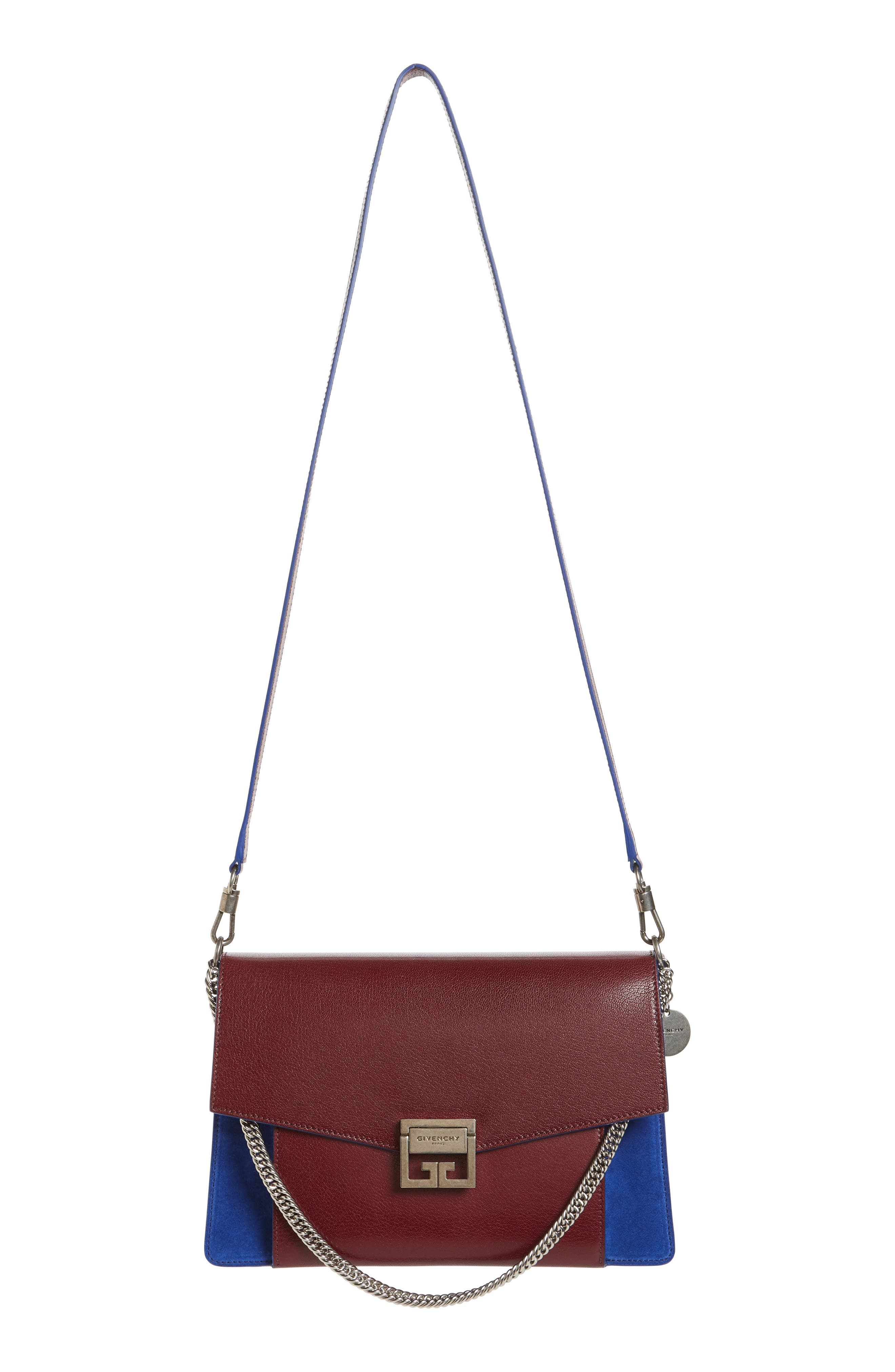 Medium GV3 Leather & Suede Handbag, Alternate, color, AUBERGINE/ BLUE