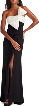 Tadashi Shoji Taffeta Bow One-Shoulder Gown