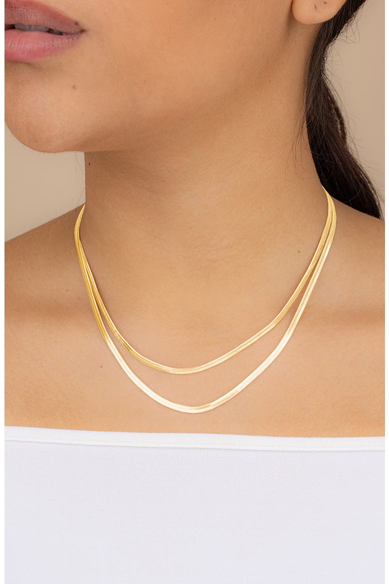 Double Row Herringbone Chain Necklace, Alternate, color, GOLD