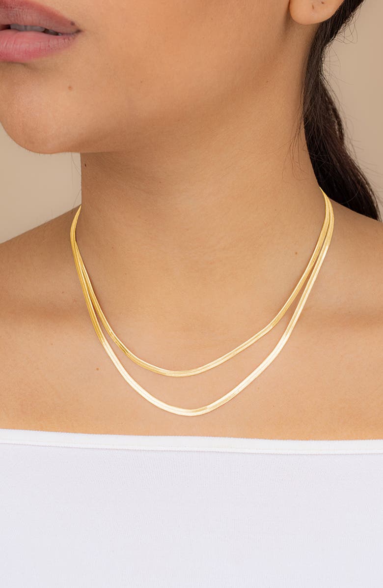 Sterling Forever Double Row Herringbone Chain Necklace, Alternate, color, Gold
