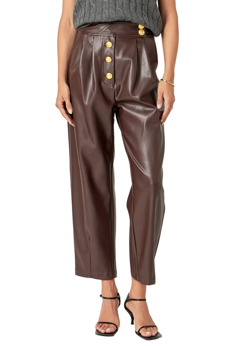 English Factory Button Fly Faux Leather Ankle Pants, Main, color, 
