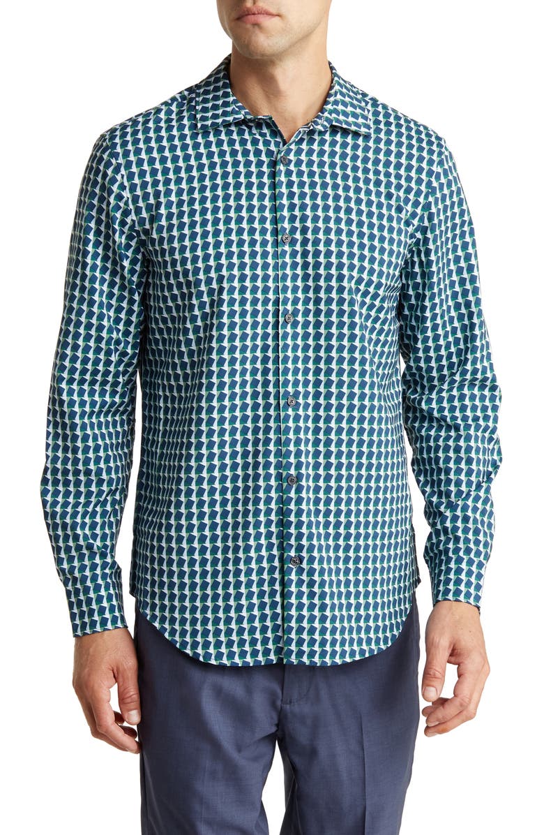 Perry Ellis Geometric Print Stretch Button-Up Shirt, Main, color,