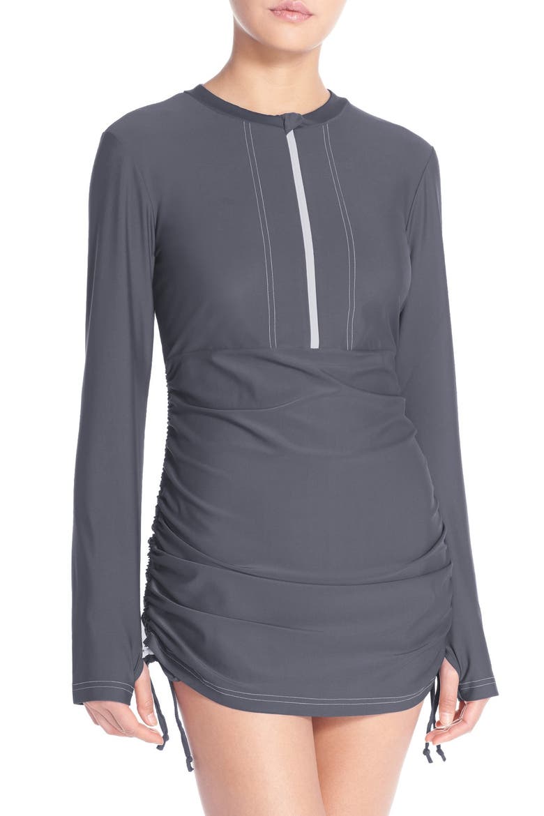 'Sonja' Long Sleeve Half Zip Convertible Swimdress, Main, color, SHARK GREY