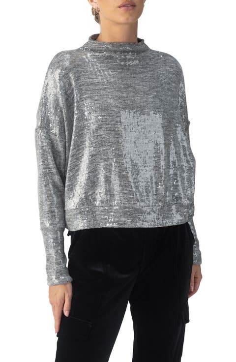Sequin Funnel Neck Top