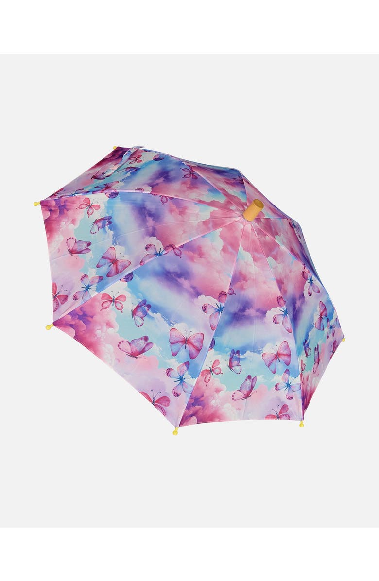 Deux par Deux Girl's Printed Umbrella Butterflies On Multicolored Background, Main, color, 