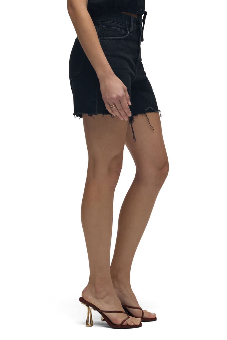 Devon High Waist Cutoff Denim Shorts, Alternate, color, DESTRUCTED BLACK