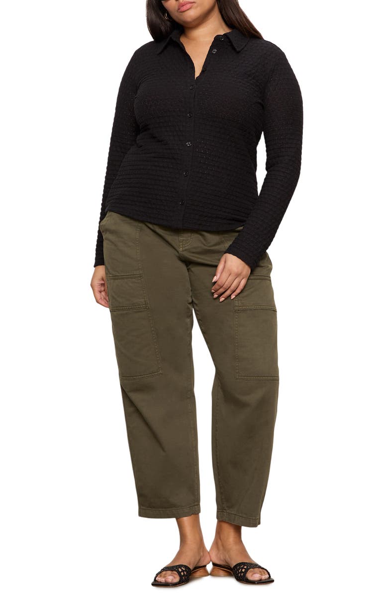 Sanctuary Dreamer Textured Bubble Knit Button-Up Shirt, Alternate, color, Black