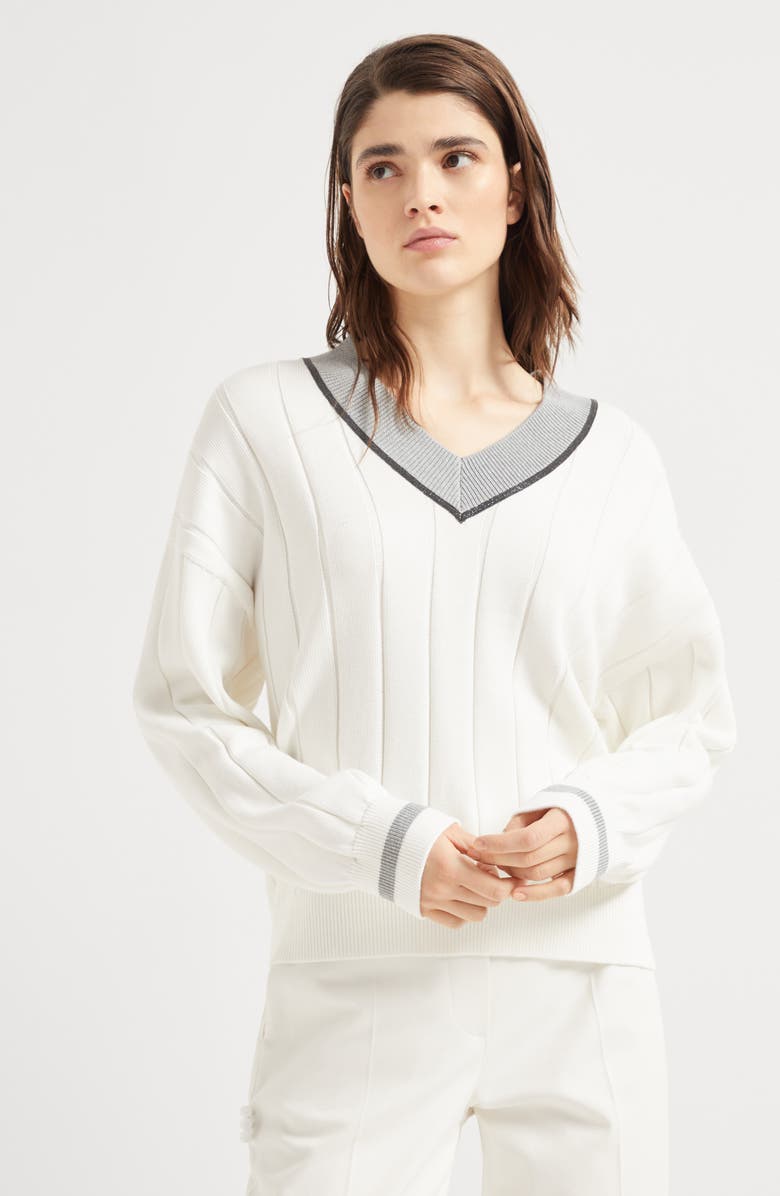 Brunello Cucinelli Cotton sweater with monili, Alternate, color, 