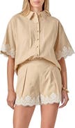 English Factory Embroidered Lace Linen Blend Shirt