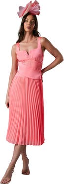 Coast Peplum Cross Detail Pleated Midi Dress