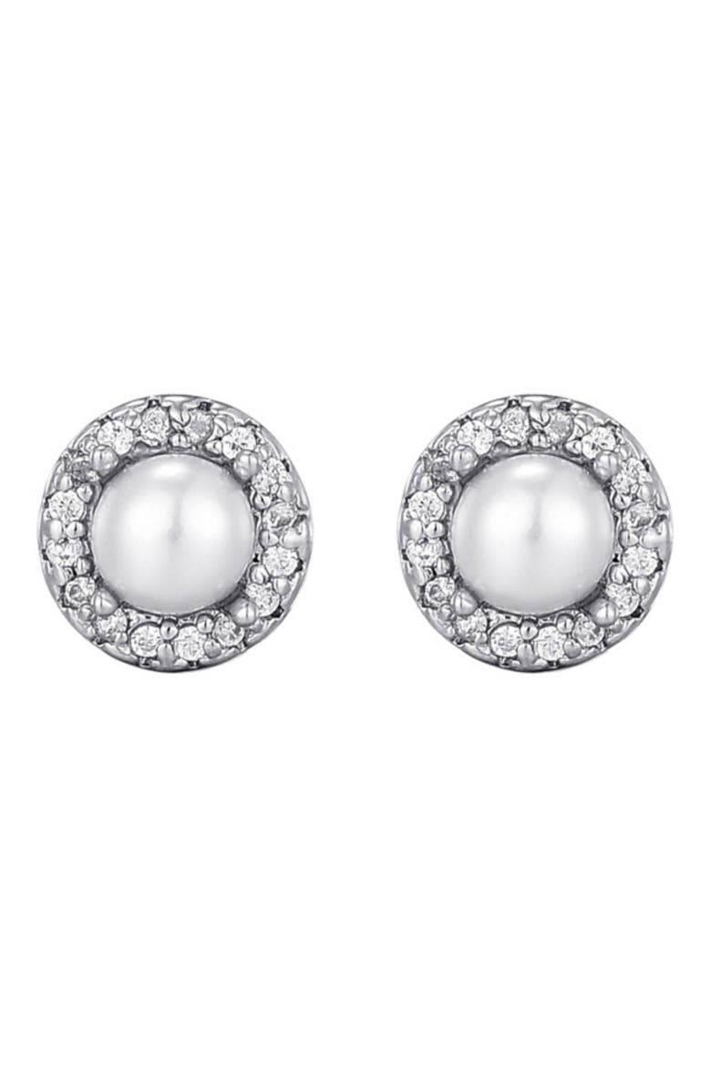 Pavé Halo Freshwater Pearl Stud Earrings, Alternate, color, SILVER