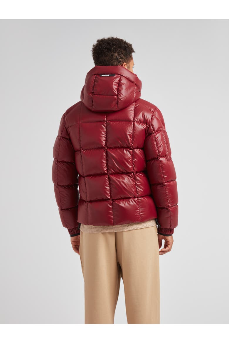 EZ Boxed Hooded Racer Puffer Jacket, Alternate, color, DARK CRANBERRY/BLACK