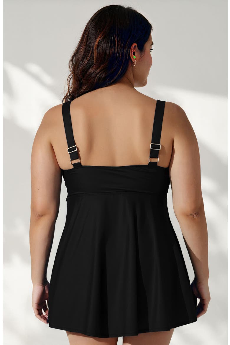 Plus Size Amber Flared Tankini Swim Top With Adjustable Straps and Removable Cups, Alternate, color, Black