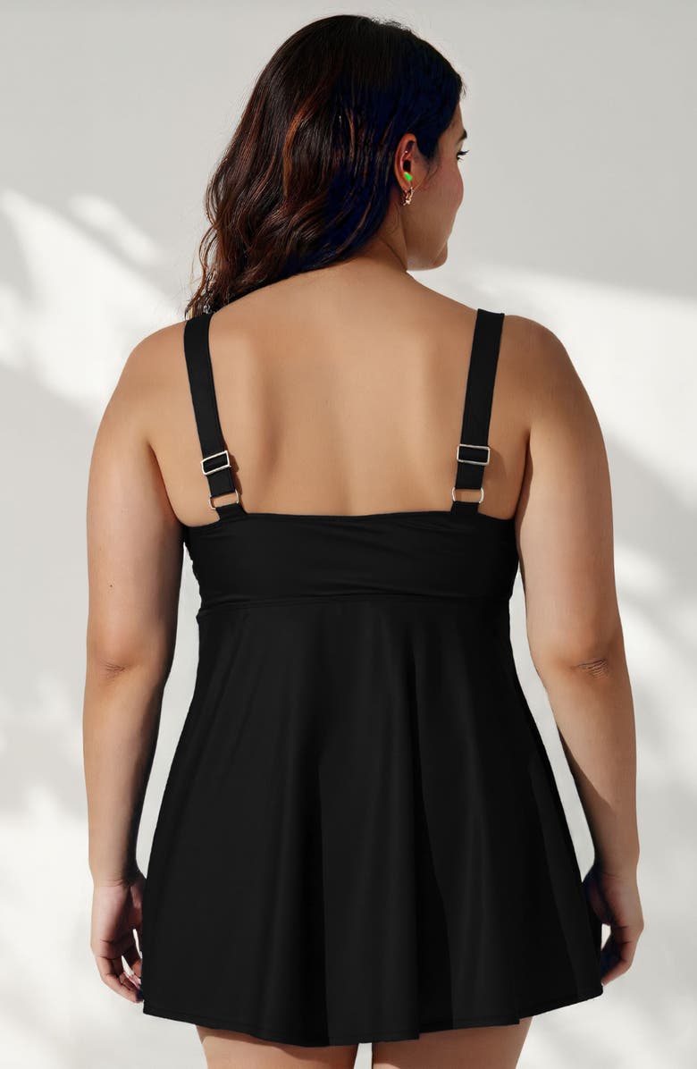 Calypsa Plus Size Amber Flared Tankini Swim Top With Adjustable Straps and Removable Cups, Alternate, color, Black
