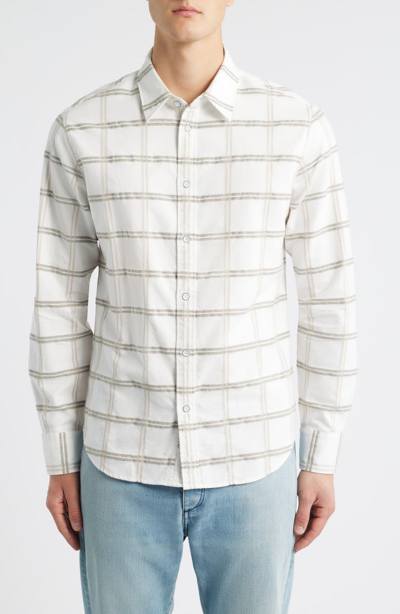 rag & bone Tomlin Plaid Brushed Oxford Button-Up Shirt, Main, color, Chalk