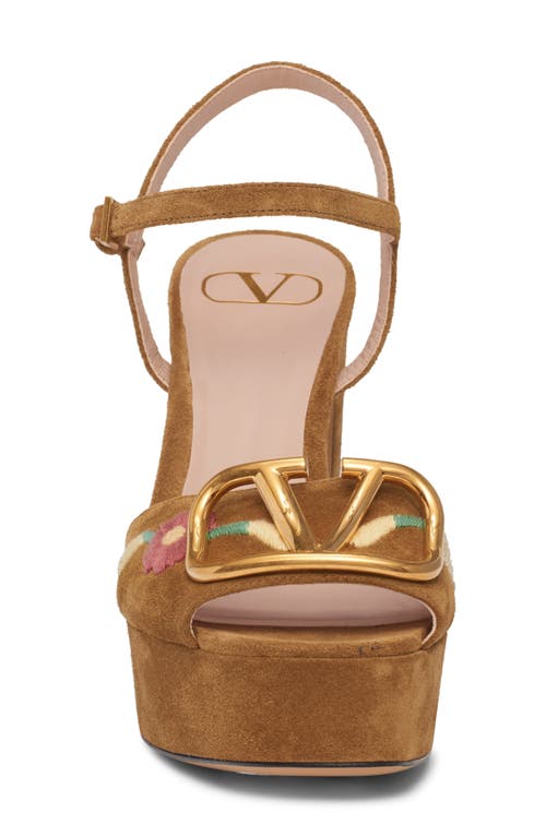 Valentino Vlogo Sunflower Embroidered Platform Sandal In Brown