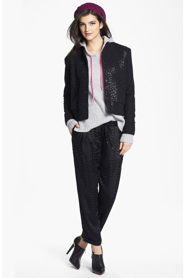 Honeycomb Stitch Cashmere Hoodie, Alternate, color, FOG/ SHOCK