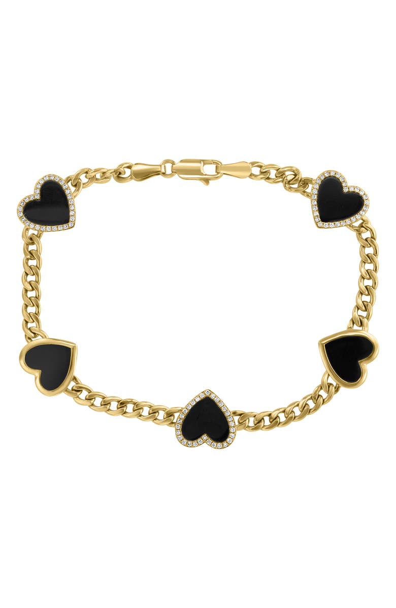 EFFY 14K Gold Onyx & Diamond Station Chain Bracelet, Main, color, 