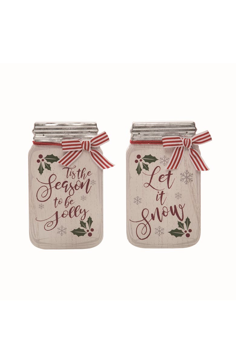 Transpac MDF Christmas Jar Decor Set of Two Home Decorations, Main, color, White