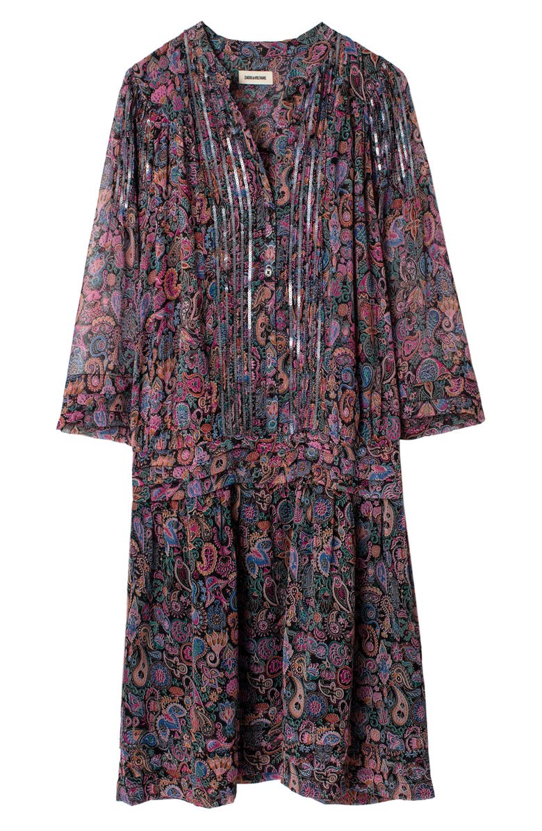 Zadig & Voltaire Rimo Mandala Sequin Trim Floral Dress, Alternate, color,