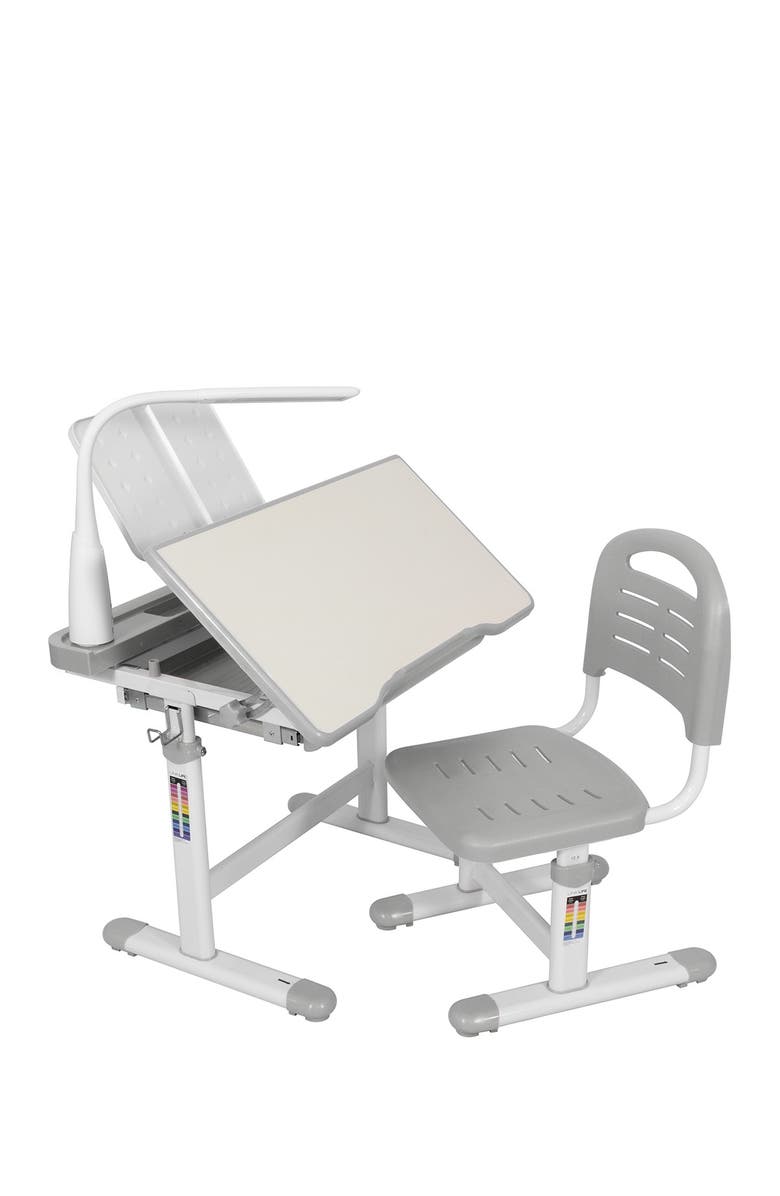 HAPPY LIVING Kid Height Adjustable Study Table and Chair Set with Lamp - Gray, Main, color,