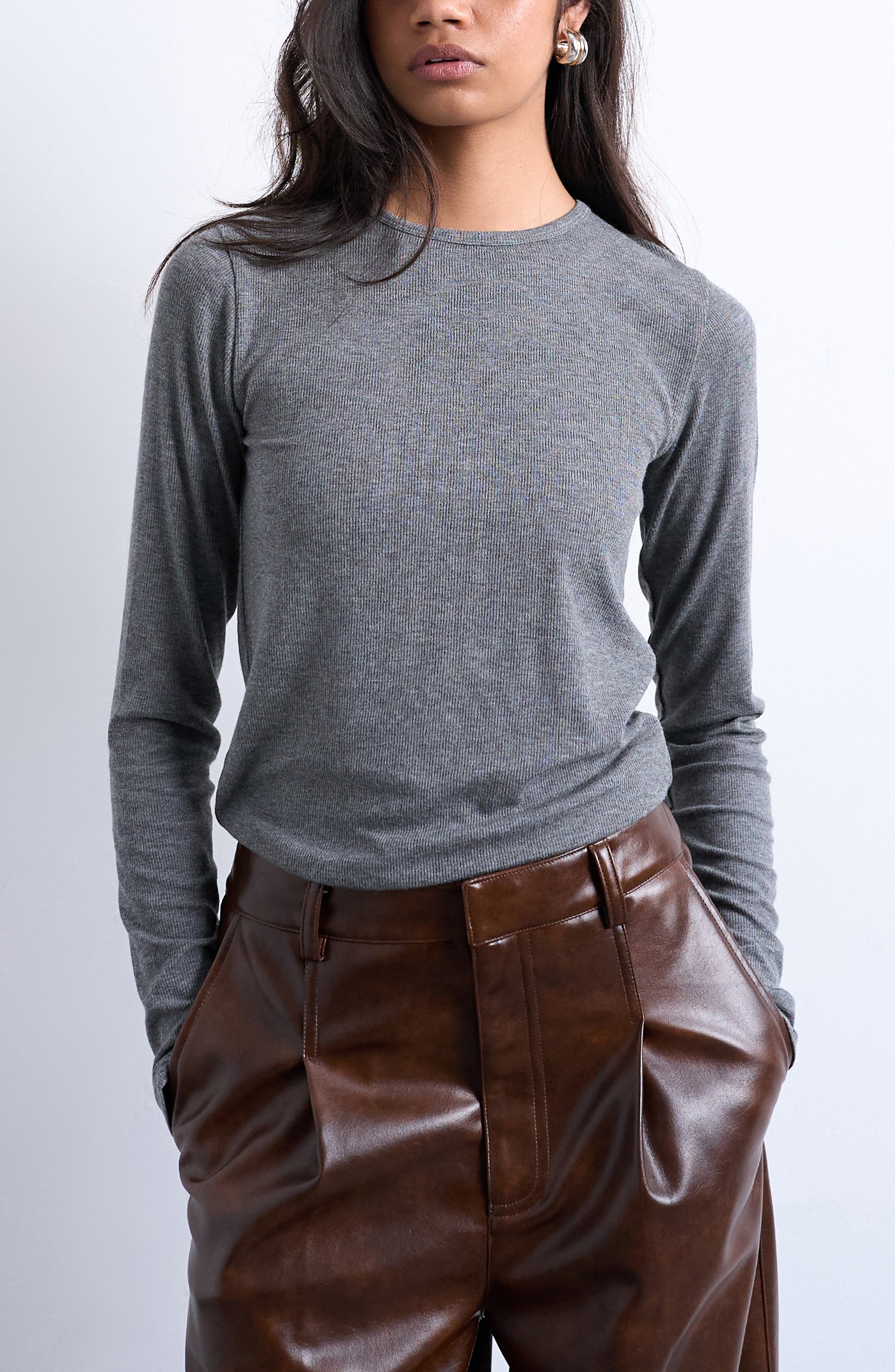 Topshop Long Sleeve Rib Top (Women) | Nordstromrack