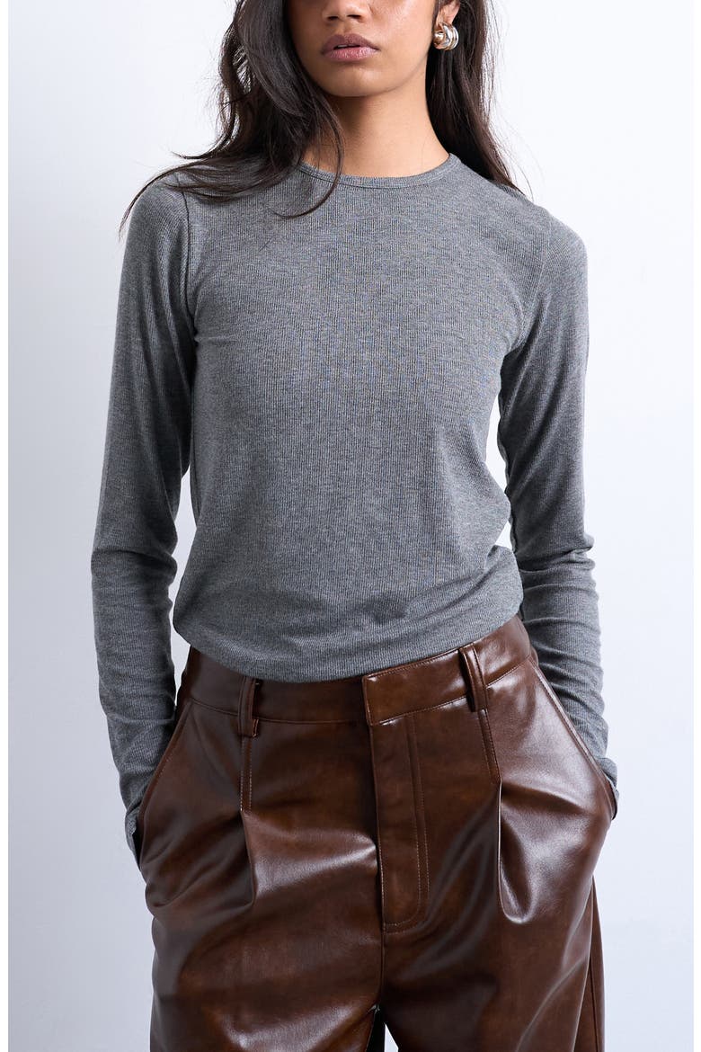 Long Sleeve Rib Top, Main, color, GREY