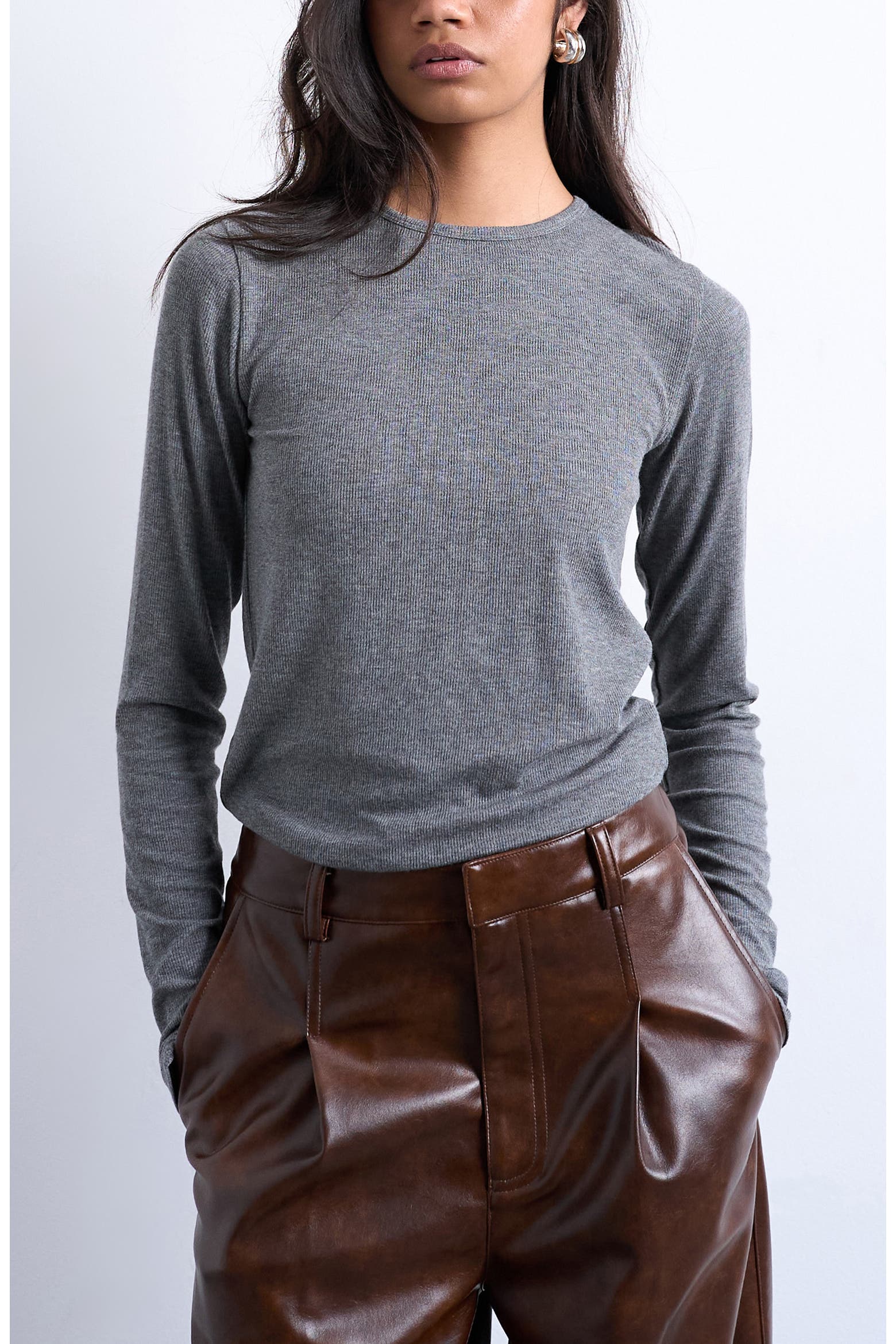 Small Ribs Rack Topshop Long Sleeve Rib Top (Women) | Nordstromrack