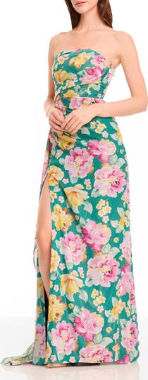 Lulu Metallic Floral Strapless Gown