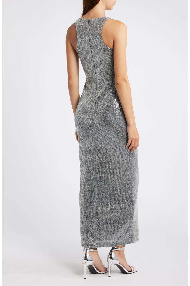 Sequin Sleeveless Column Gown, Alternate, color, CHARCOAL