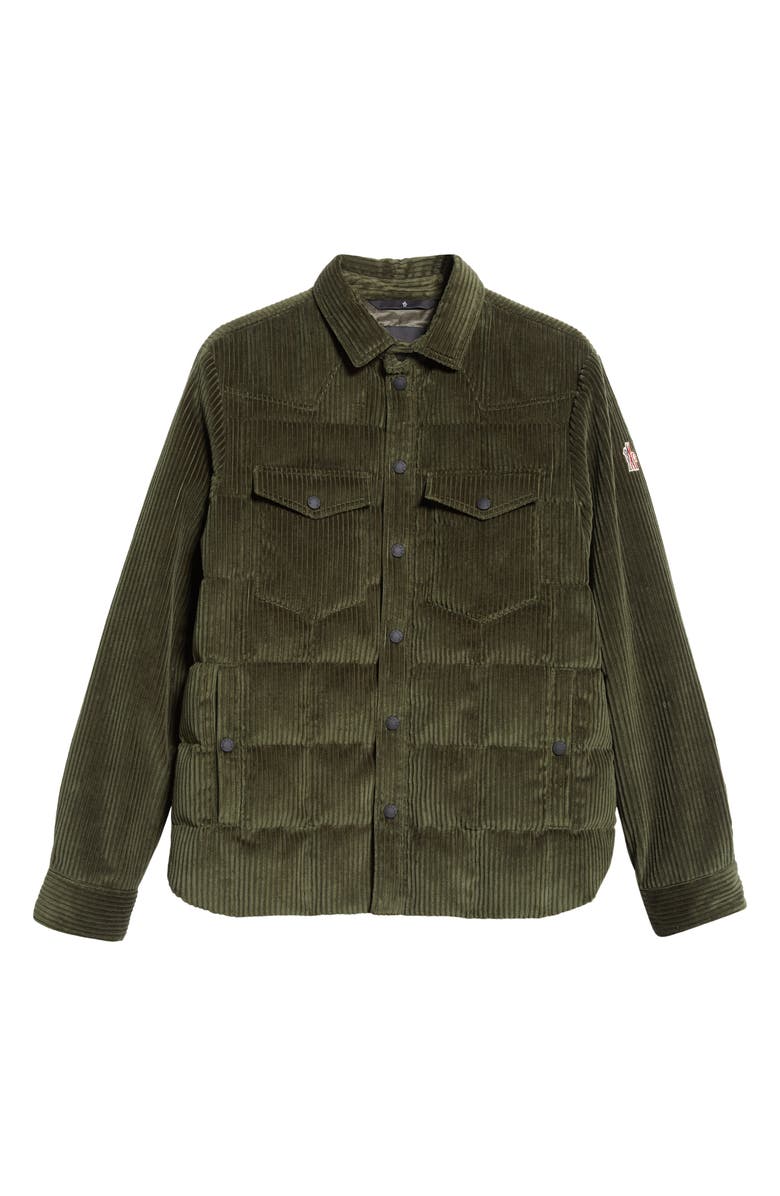 Moncler Gelt Corduroy Puffer Down Shirt Jacket, Alternate, color, Thyme