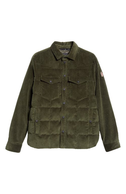 Moncler Gelt Corduroy Puffer Down Shirt Jacket In Thyme
