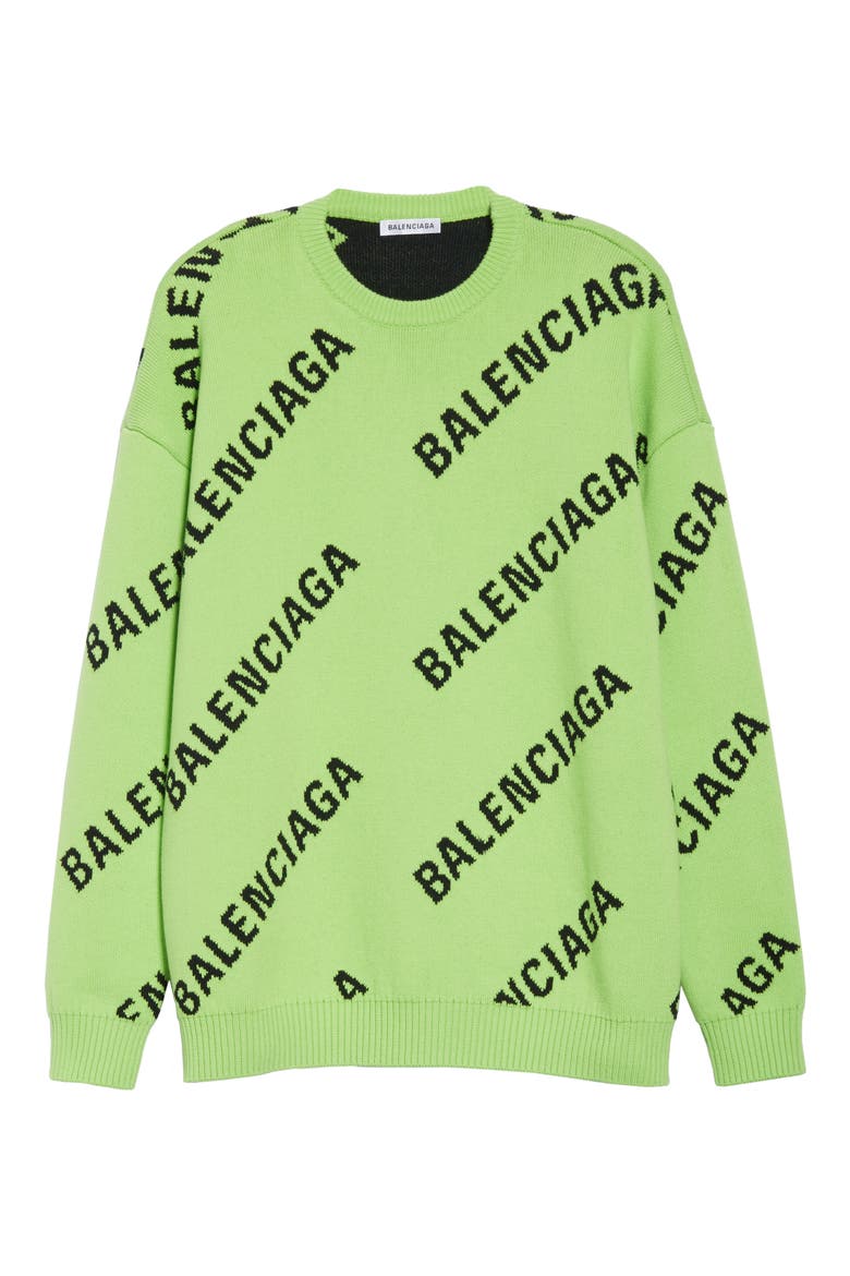 Logo Jacquard Cotton Blend Sweater, Alternate, color, ACID GREEN/ BLACK