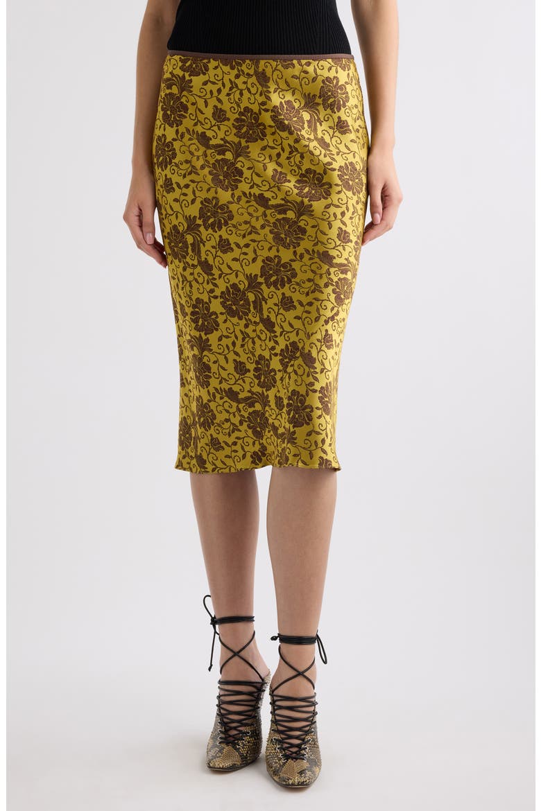 Sati Floral Satin Midi Skirt, Main, color, OCRA
