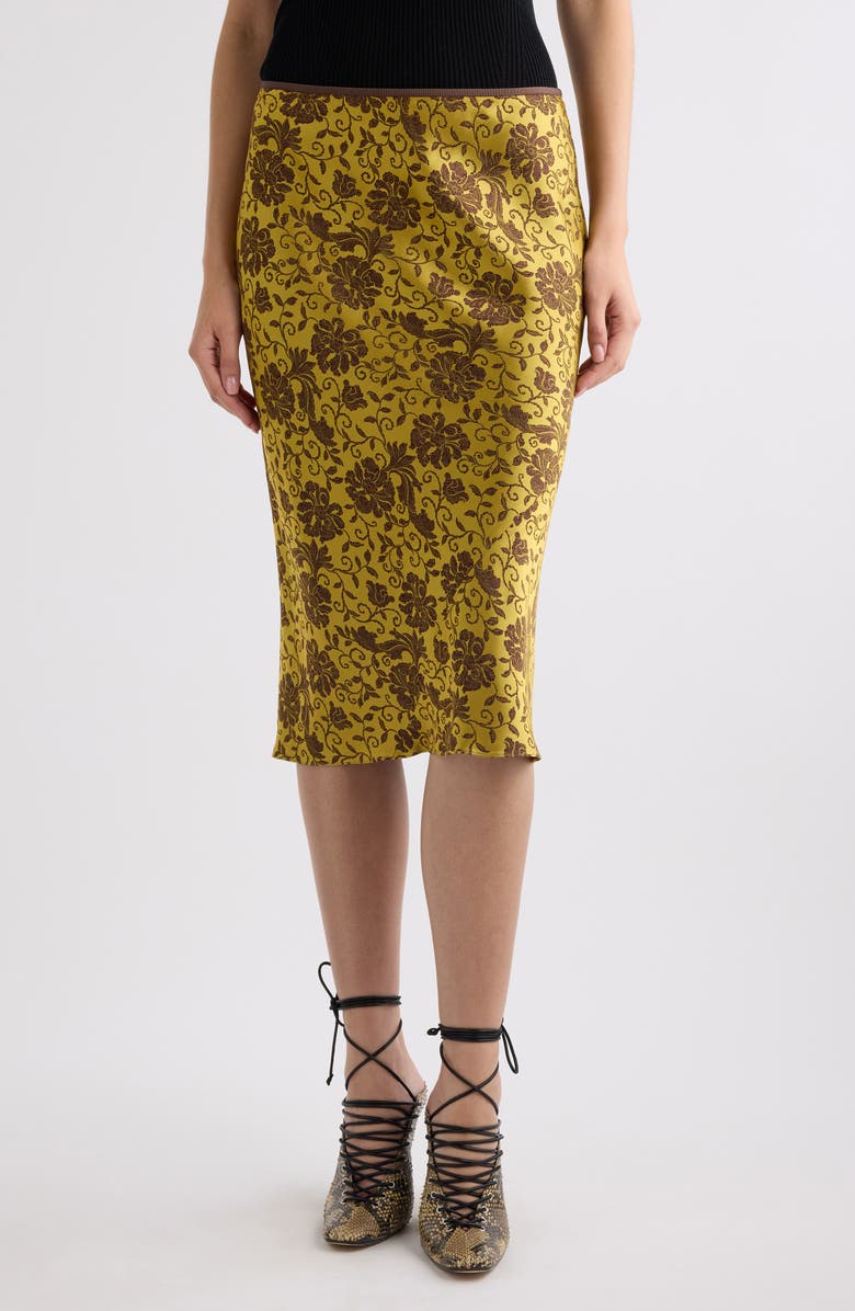 Dries Van Noten Sati Floral Satin Midi Skirt, Main, color, 