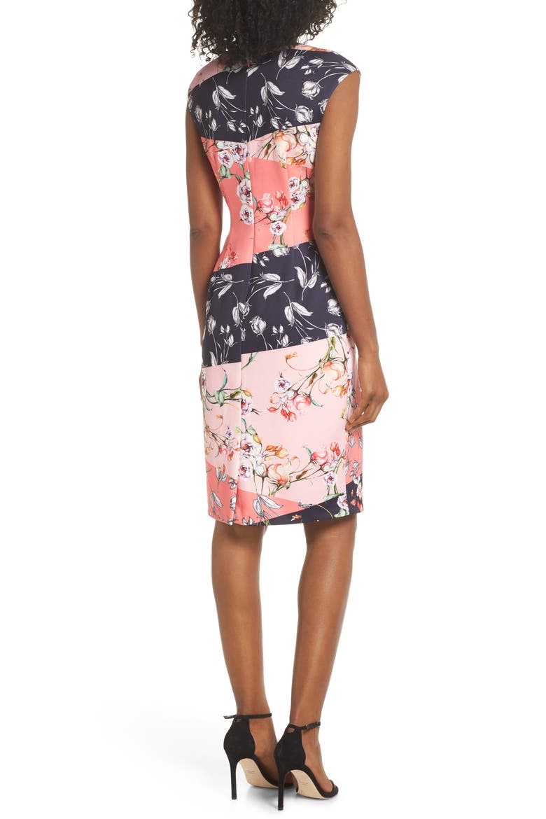 Floral Print Scuba Crepe Sheath Dress, Alternate, color, PINK MULTI