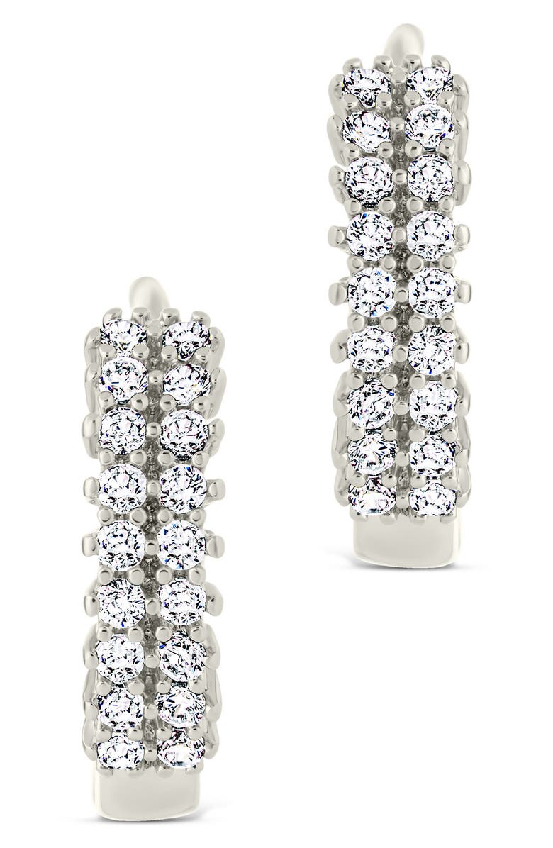 Sterling Forever Ximena Cubic Zirconia Pavé Hoop Earrings, Alternate, color, Silver