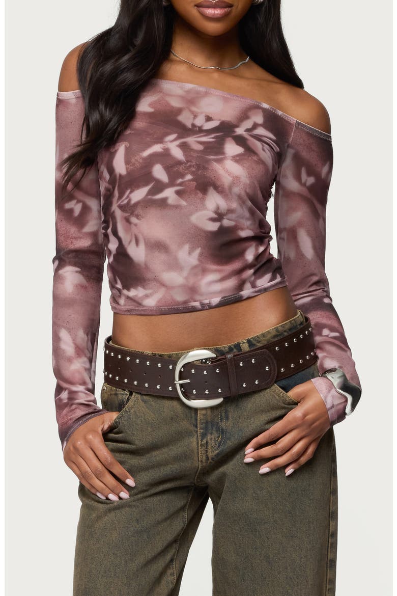 Sheer Mesh Off the Shoulder Top, Main, color, PURPLE