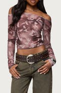EDIKTED Sheer Mesh Off the Shoulder Top