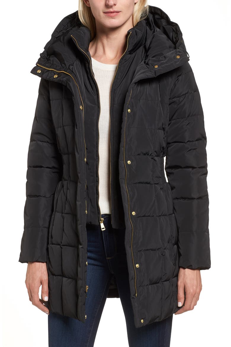 Hooded Down & Feather Jacket, Main, color, BLACK