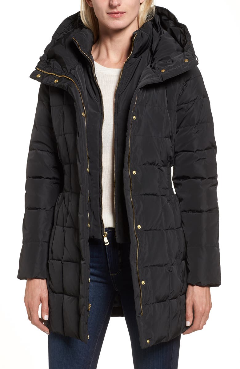 Cole Haan Hooded Down & Feather Jacket, Main, color, Black