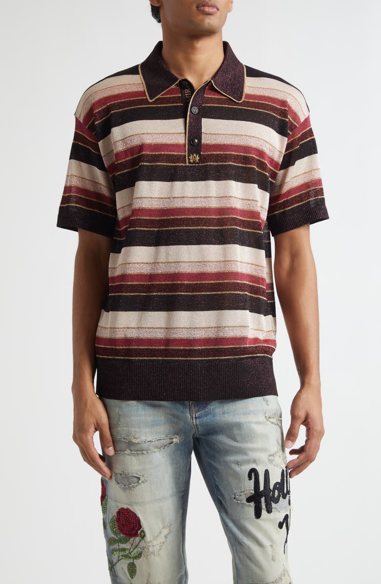 AMIRI Metallic Stripe Oversize Polo, Main, color, Red