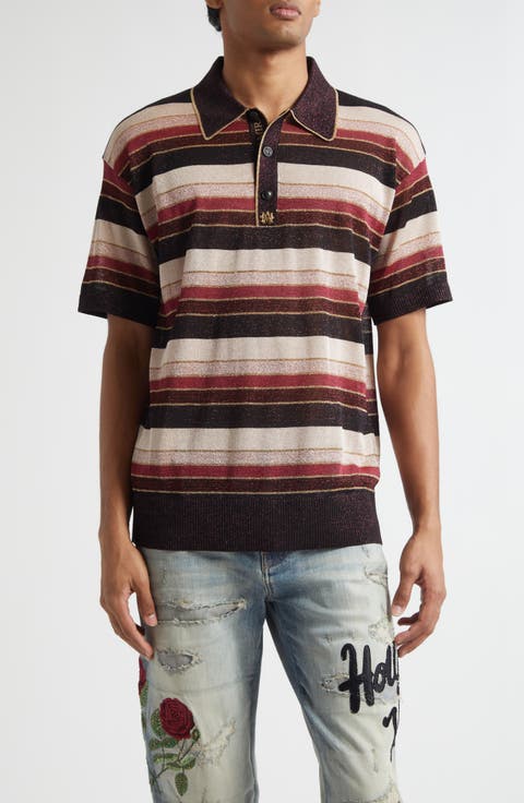 Metallic Stripe Oversize Polo