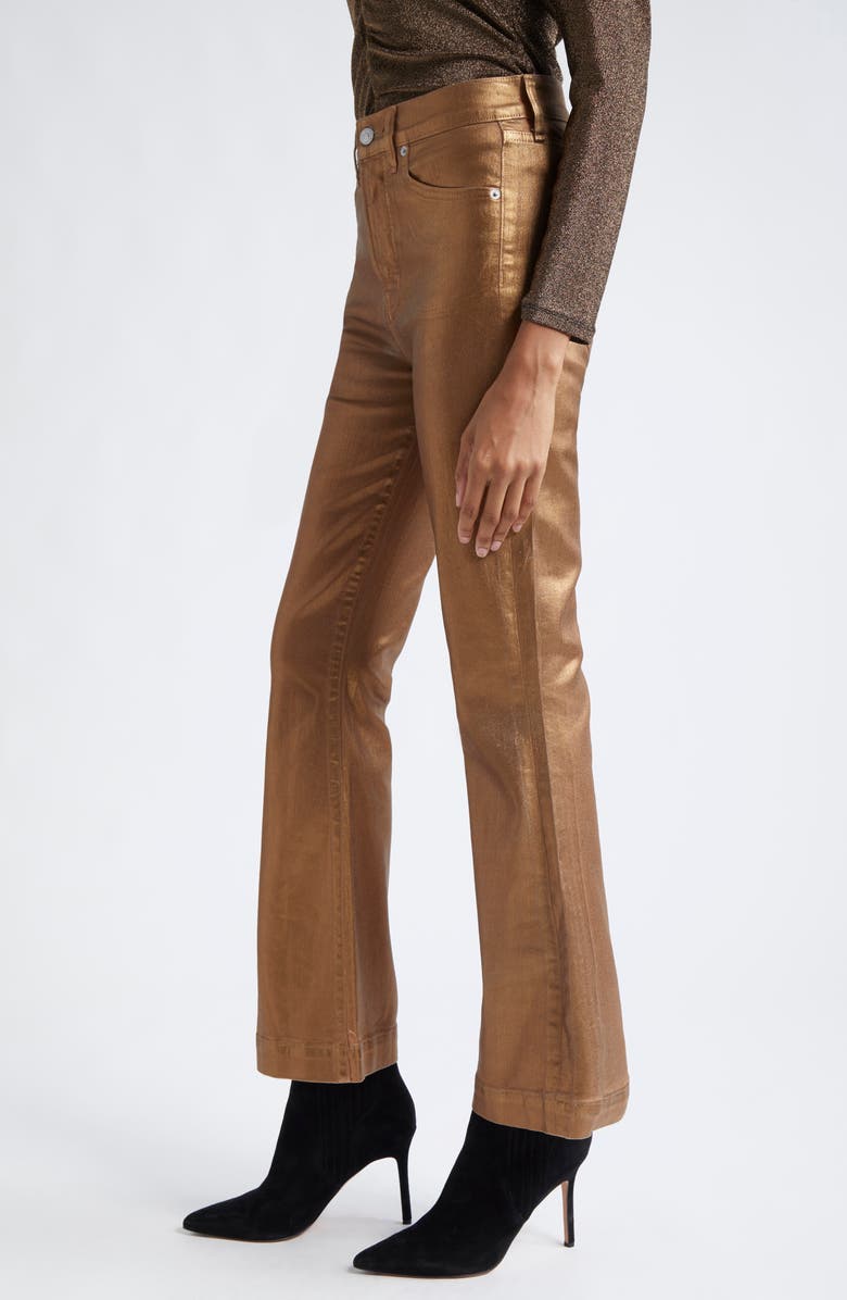 Veronica Beard Carson Metallic Flare Ankle Jeans, Alternate, color, Antique Brass