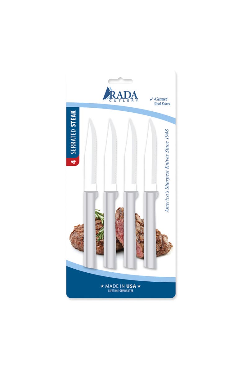 Rada 4 Piece ProPak Serrated Steak Knife Set, Main, color, Silver
