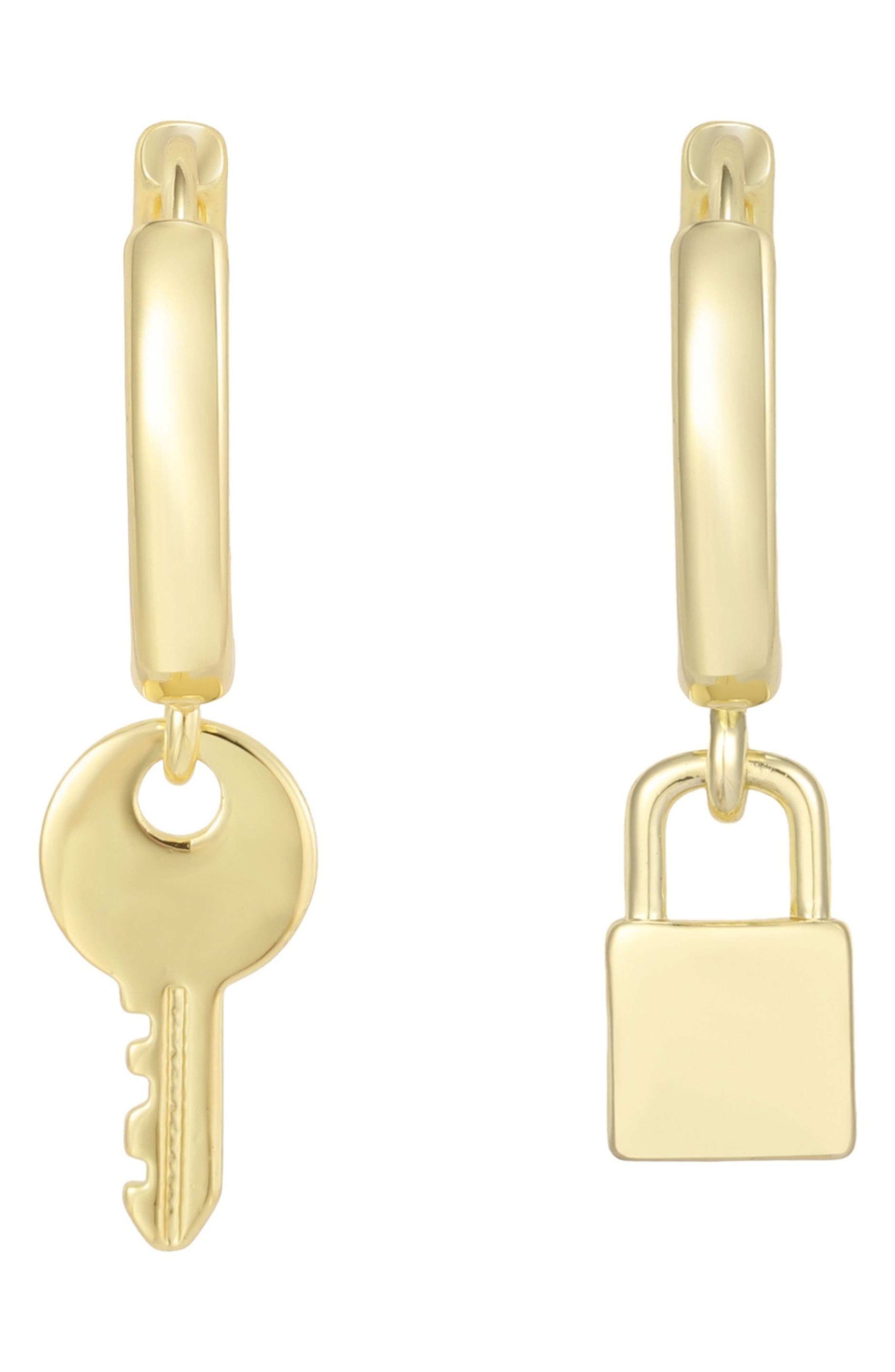 Adornia Lock and Key Huggie Hoop Earrings (Women) | Nordstromrack